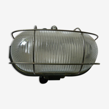 Wall lamp porthole lamp metal glass streaked grid vintage industrial design