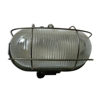 Wall lamp porthole lamp metal glass streaked grid vintage industrial design