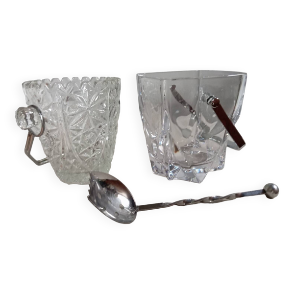 Duo de seau à glaçons cristal, métal argenté, vintage