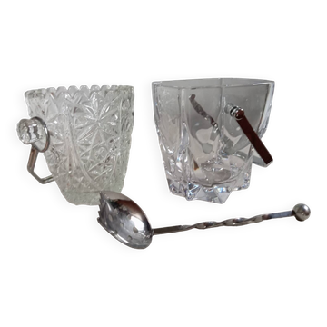 Duo de seau à glaçons cristal, métal argenté, vintage