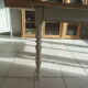 Farm table, leg and belt patinated pearl gray, wooden top.