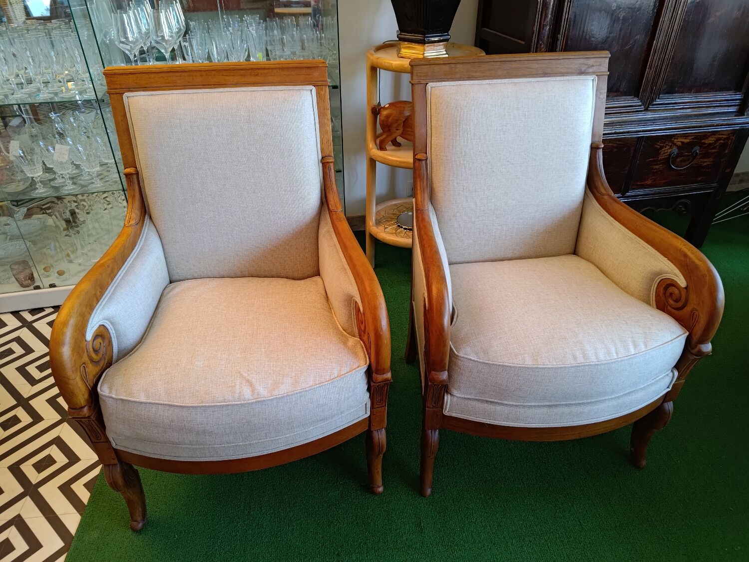 Paire de Fauteuils bergères lin