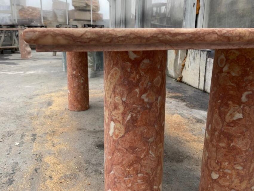 Large rectangle stone dining table in red/pink Portuguese Travertine