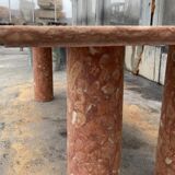Large rectangle stone dining table in red/pink Portuguese Travertine