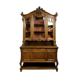 Louis XV castle library in walnut with blond patina stamped Valabrega in Turin circa 1850