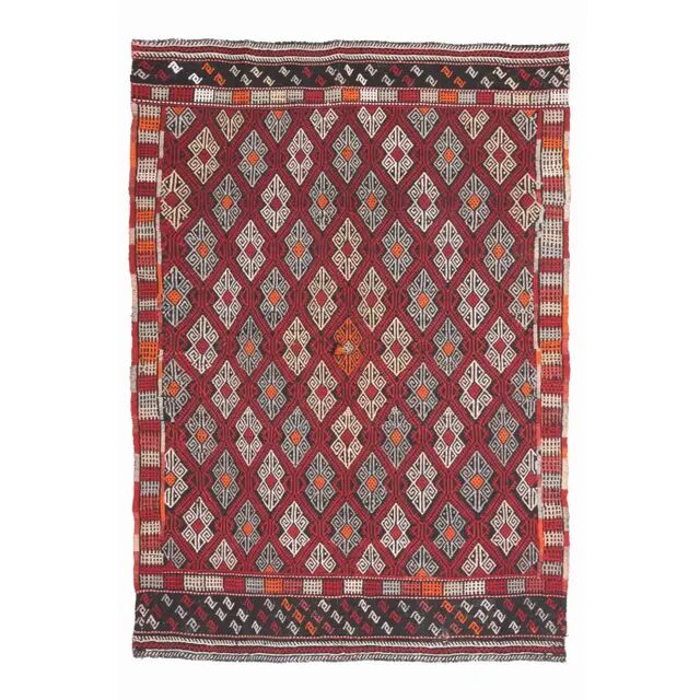 1970s Vintage Turkish Oushak Handmade Wool Cotton Red Area Rug 166x235