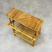 Table basse rotin et bambou années 60, avec son porte revue