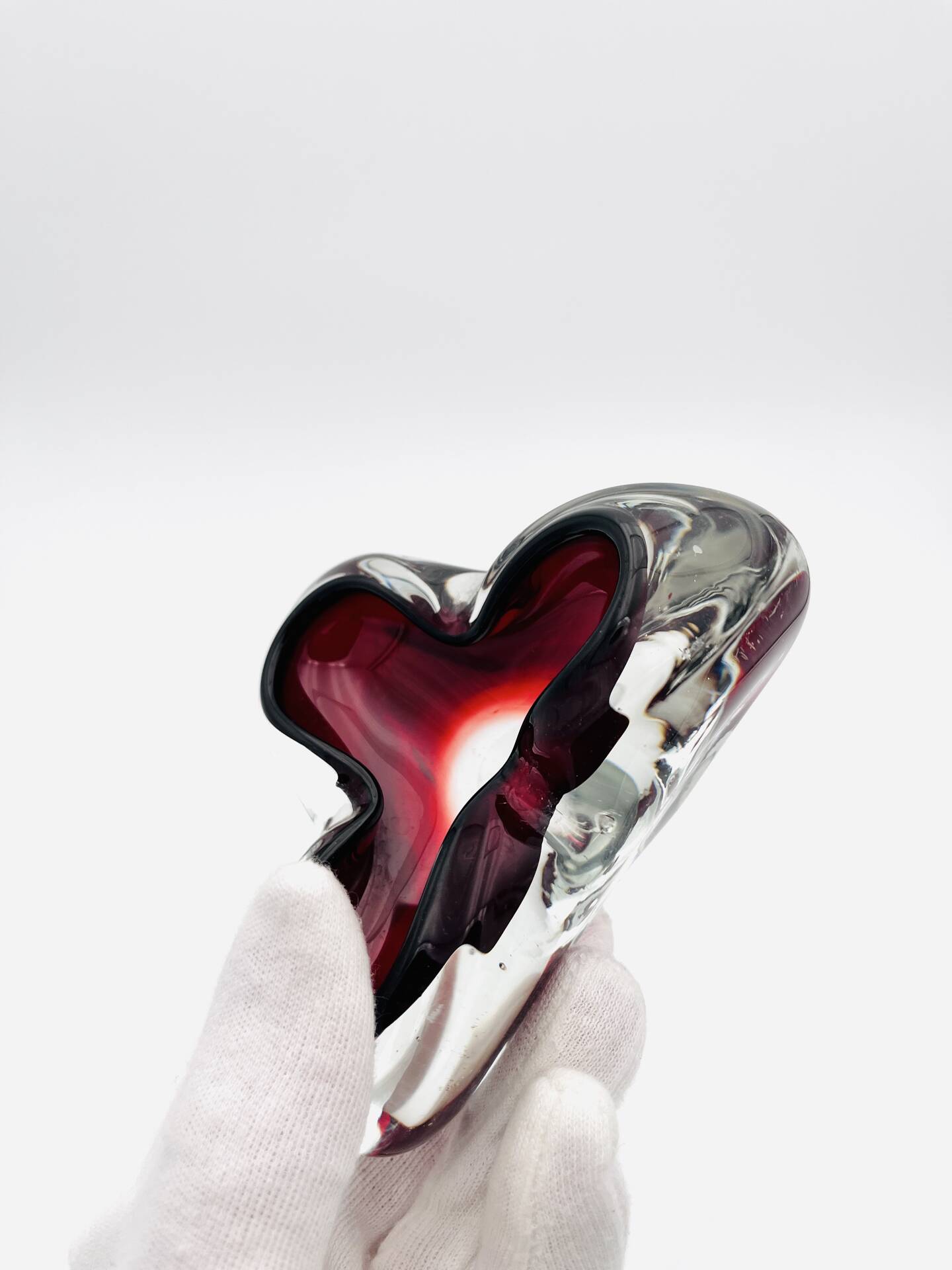 Trilobe Murano Sommerso Ruby Red & Solid Crystal Pocket Vase