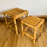Set of two pull-out tables in rattan and wicker