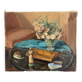 Still life, flowers and figurine, oil on canvas signed Dardaillon.