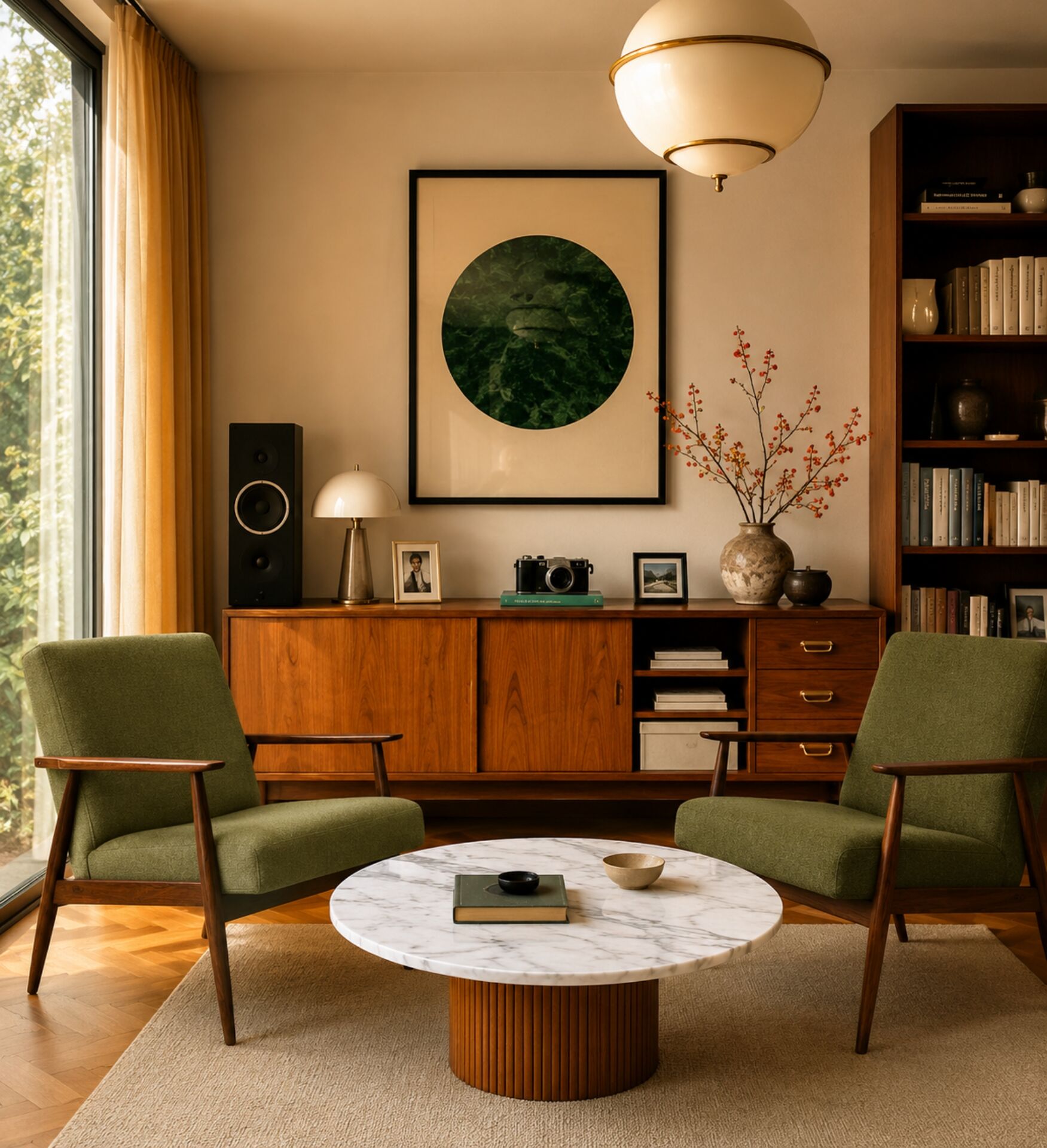 Pair de fauteuils scandinave mid century bouclette verte