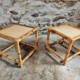 Vintage bamboo and rattan side tables – France, 1970s