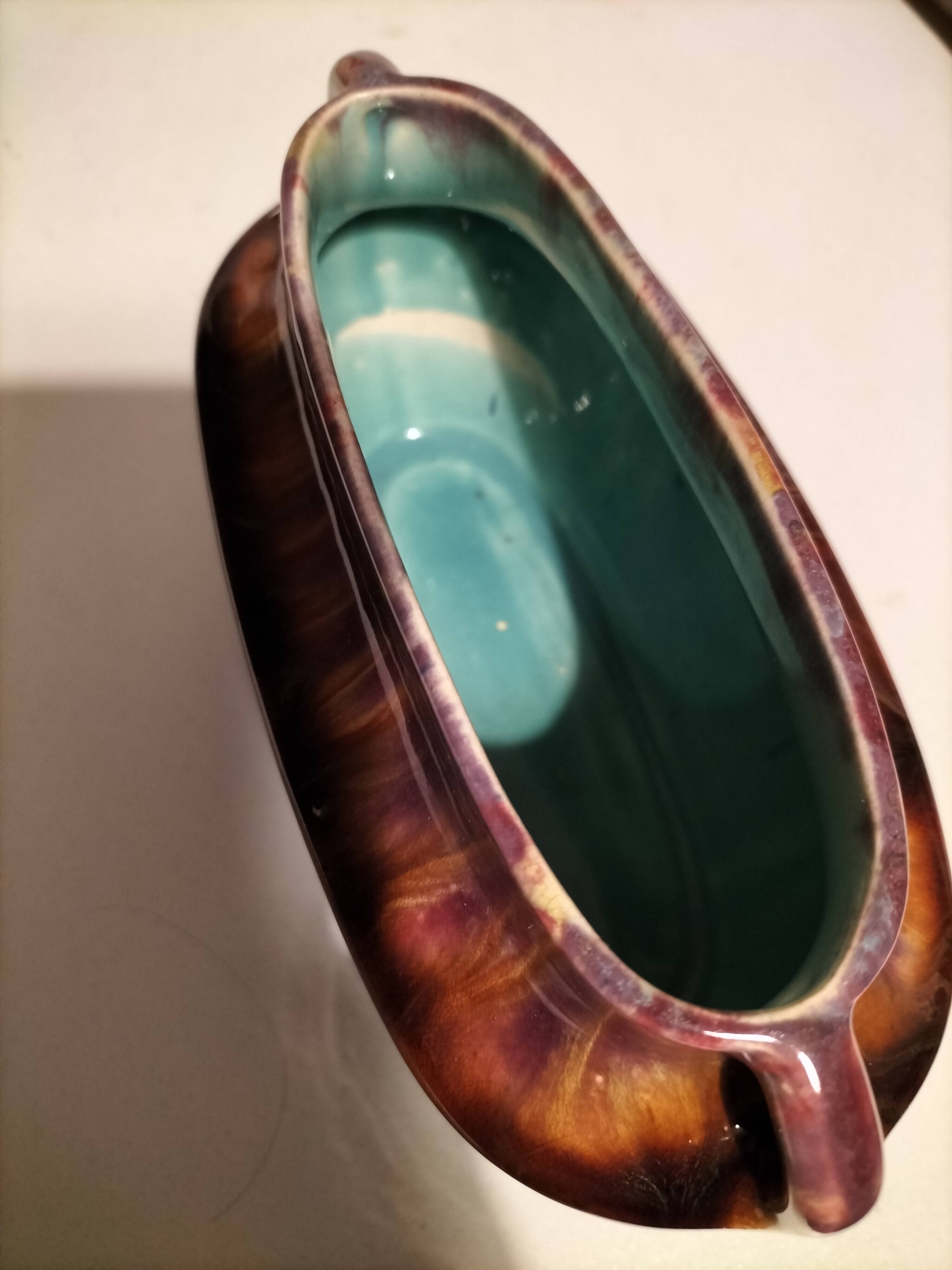 Oval ceramic vase with handles, glazed, 20th century.