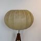 Lampadaire vintage tripode teck et abat-jour cocoon
