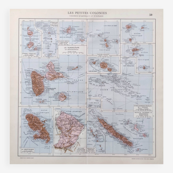 Old map of French overseas departments in 1950 43x43cm