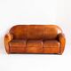 Vintage leather club sofa. Art Deco style. France, 1950s. (sofa convertible into bed)