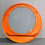 Vintage Italian Space Age round plastic mirror with shelf, 1970s