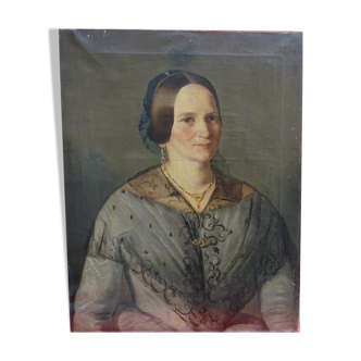 Portrait de femme Alsacienne Louis Philippe Hst époque du XIXème siècle