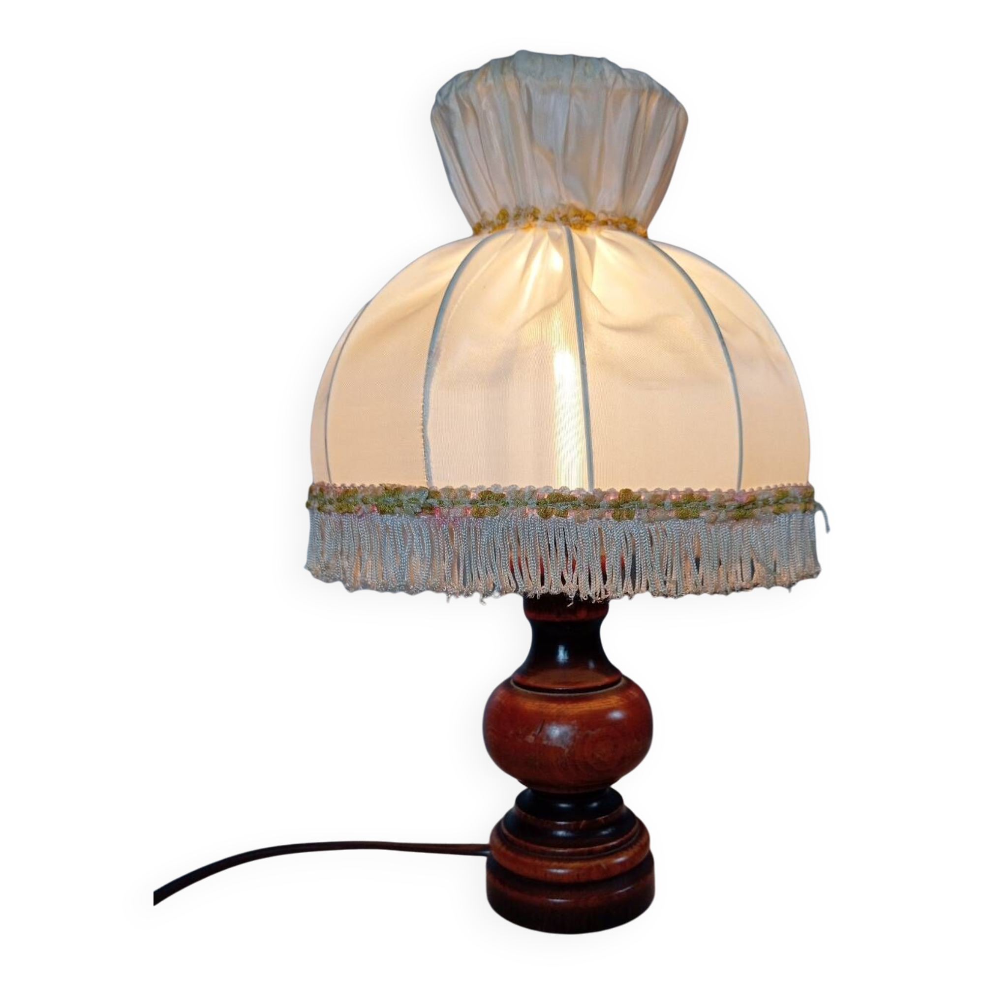 Rustic chic bedside lamp, wood and dome lampshade