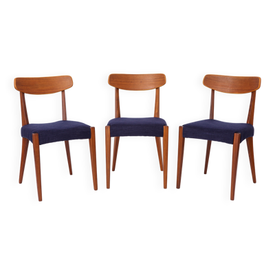 Ensemble de 3 chaises en teck danois des années 1960, chaises de salle à manger vintage du milieu du siècle, foncées.