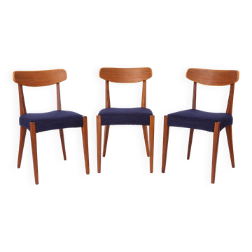 Set of 3 Danish Teak Chairs 1960s, Vintage Mid Century Dining Chairs, Dark