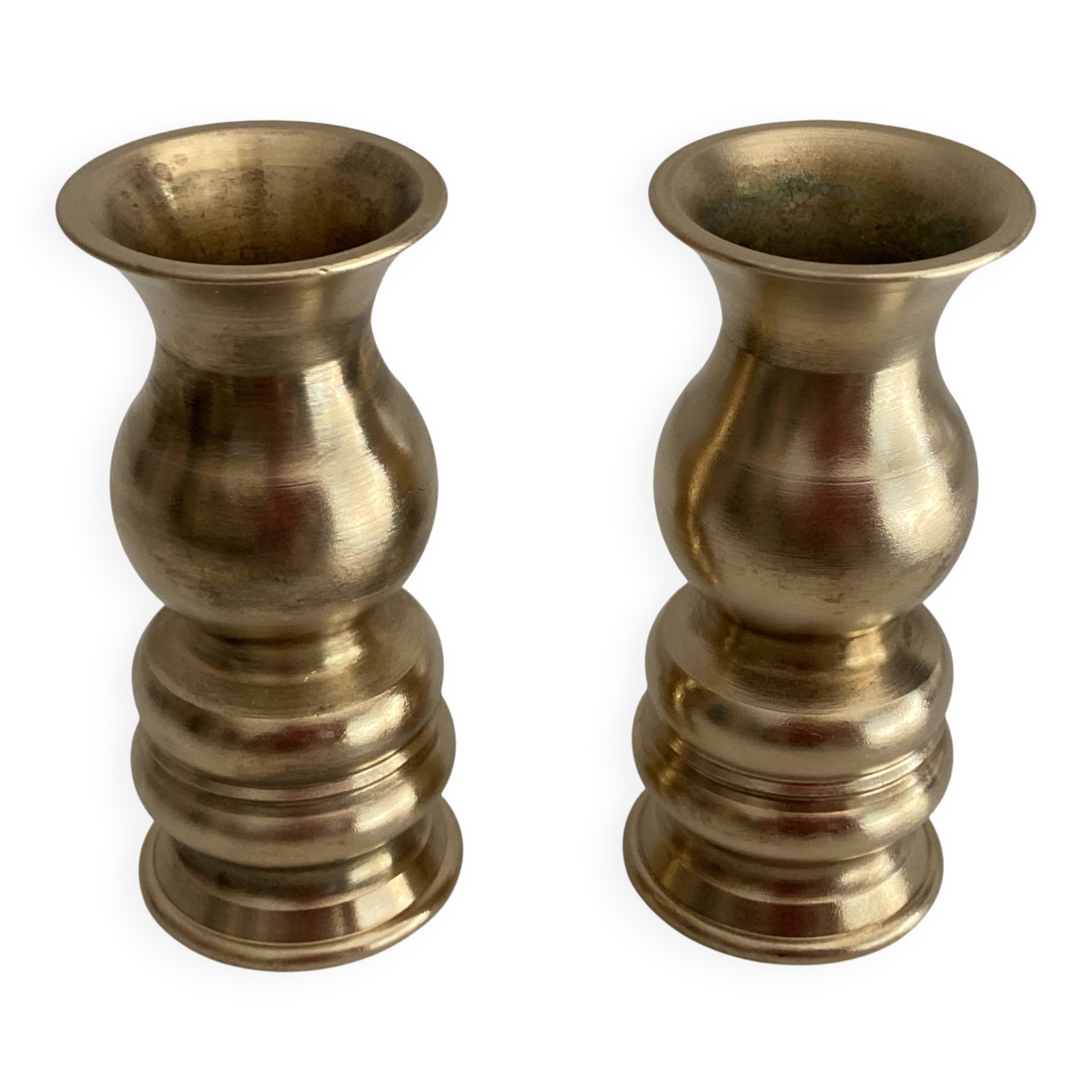 Atypical Duo of Candle Holders Candlesticks Solid Turned Brass