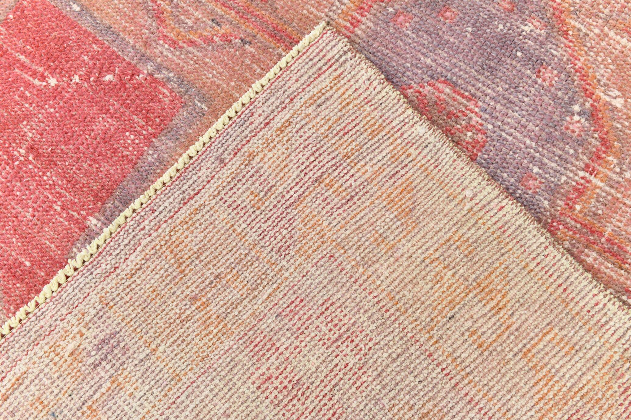 4x7 Vintage Pale Red Geometric Turkish Rug, 117x228Cm