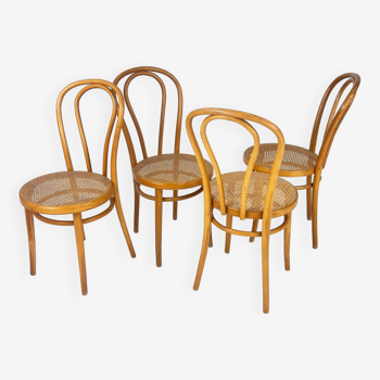 Set of 4 Bentwood and Cane Cafe Chairs, 1970s