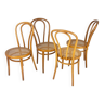 Ensemble de 4 chaises de café en bois courbé et cannage, 1970s