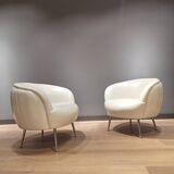 2 white leather armchairs, 1980s