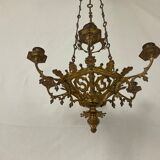 Neo Gothic church chandelier in gilded bronze with 6 burners 19 th