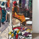 Market in Dakar, oil on panel signed G Vignesoult.