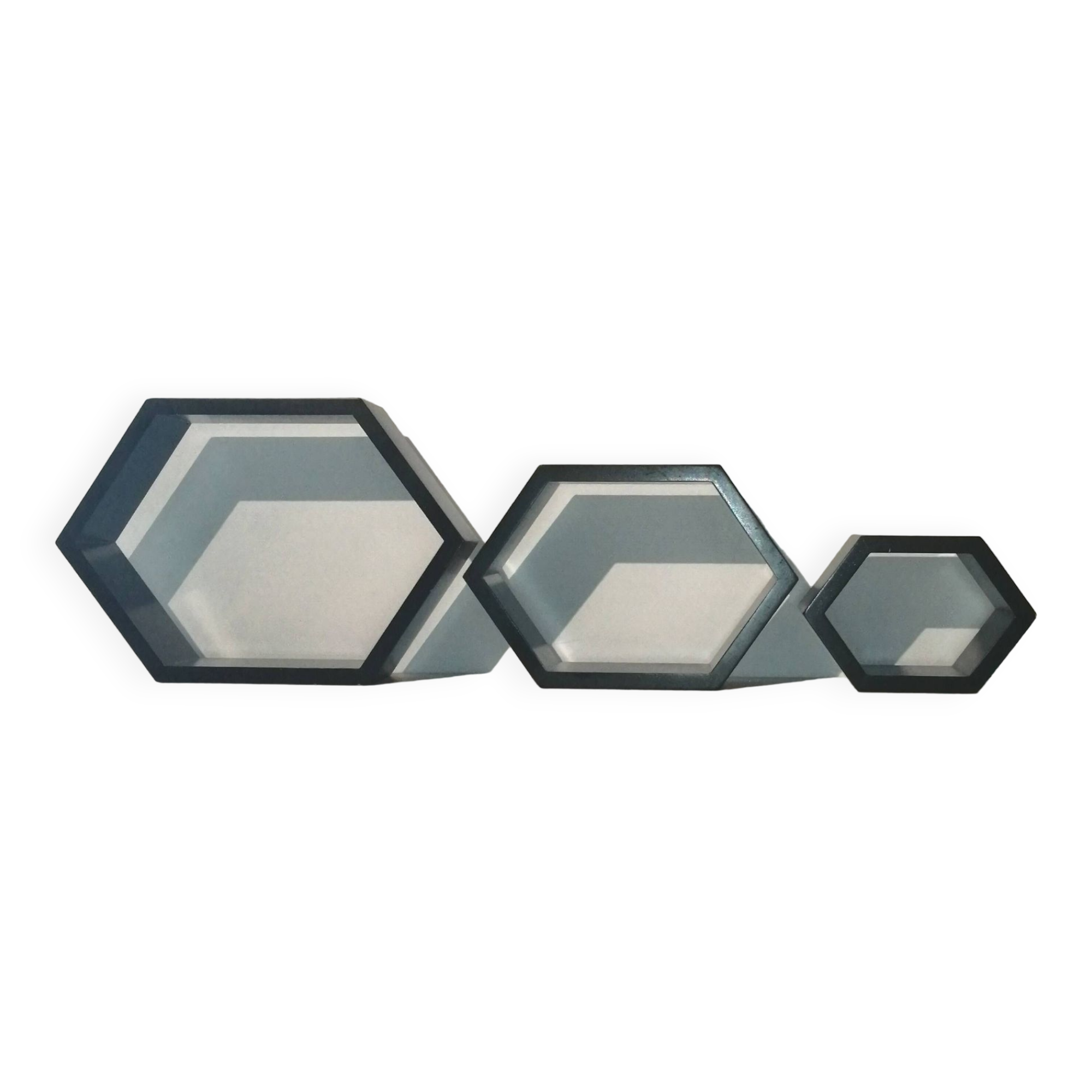 Set of 3 hexagonal nesting shelves design 80s vintage