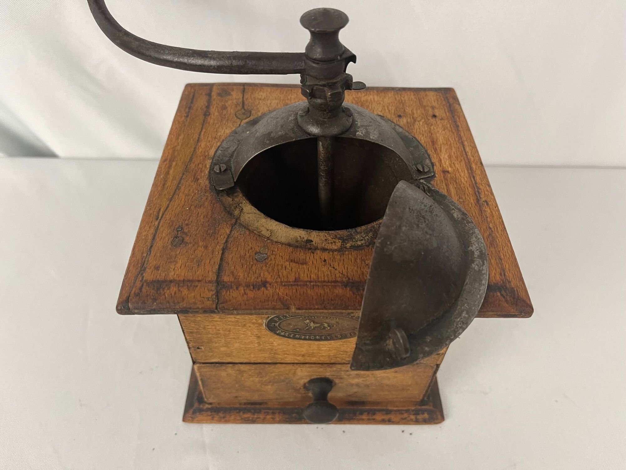 Wood and metal coffee grinder Peugeot Frères circa 1900