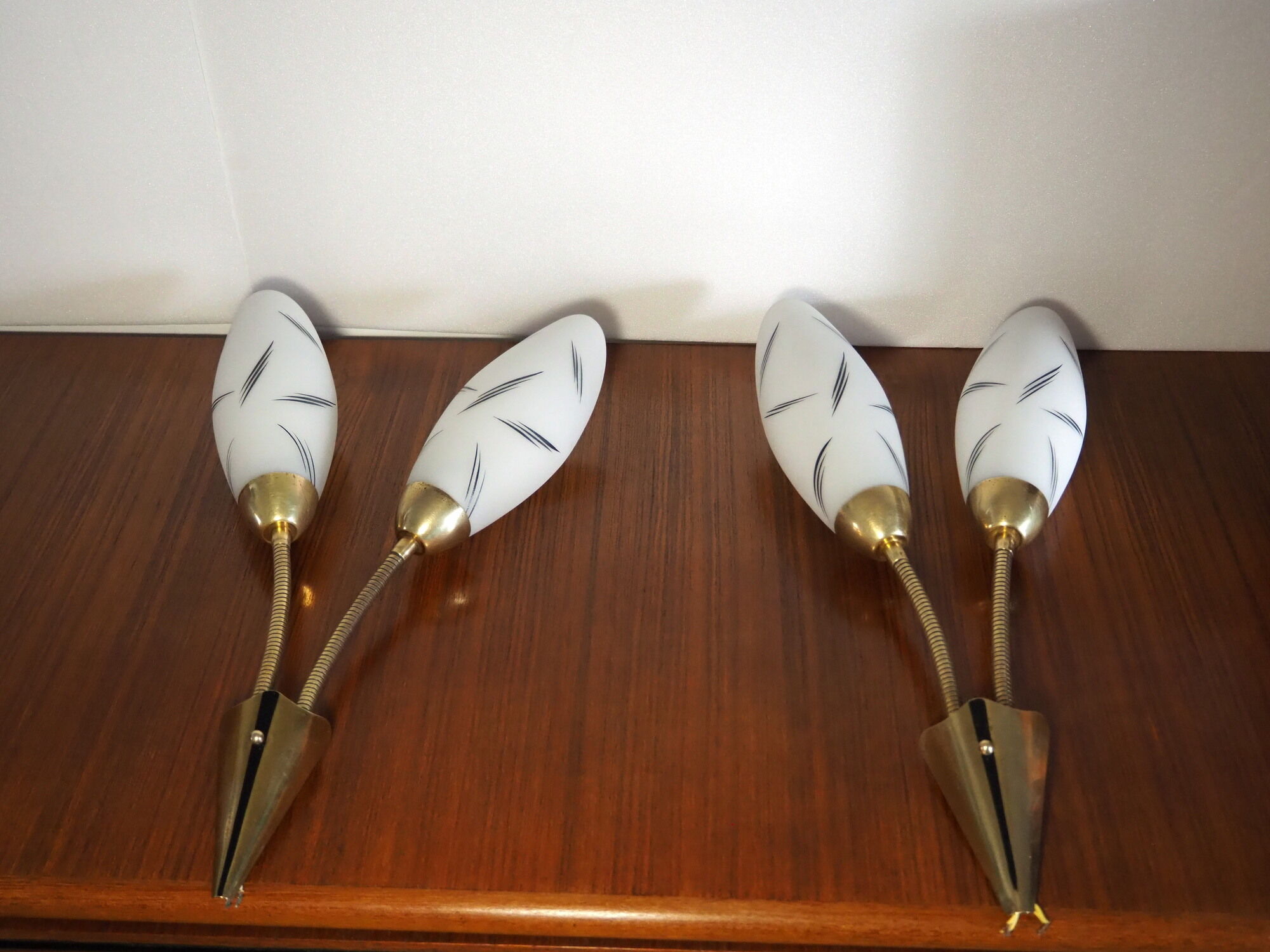 Pair of double opaline and brass wall lights from the 1960s-1970s.