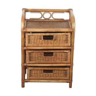 Storage furniture with 3 drawers in vintage rattan