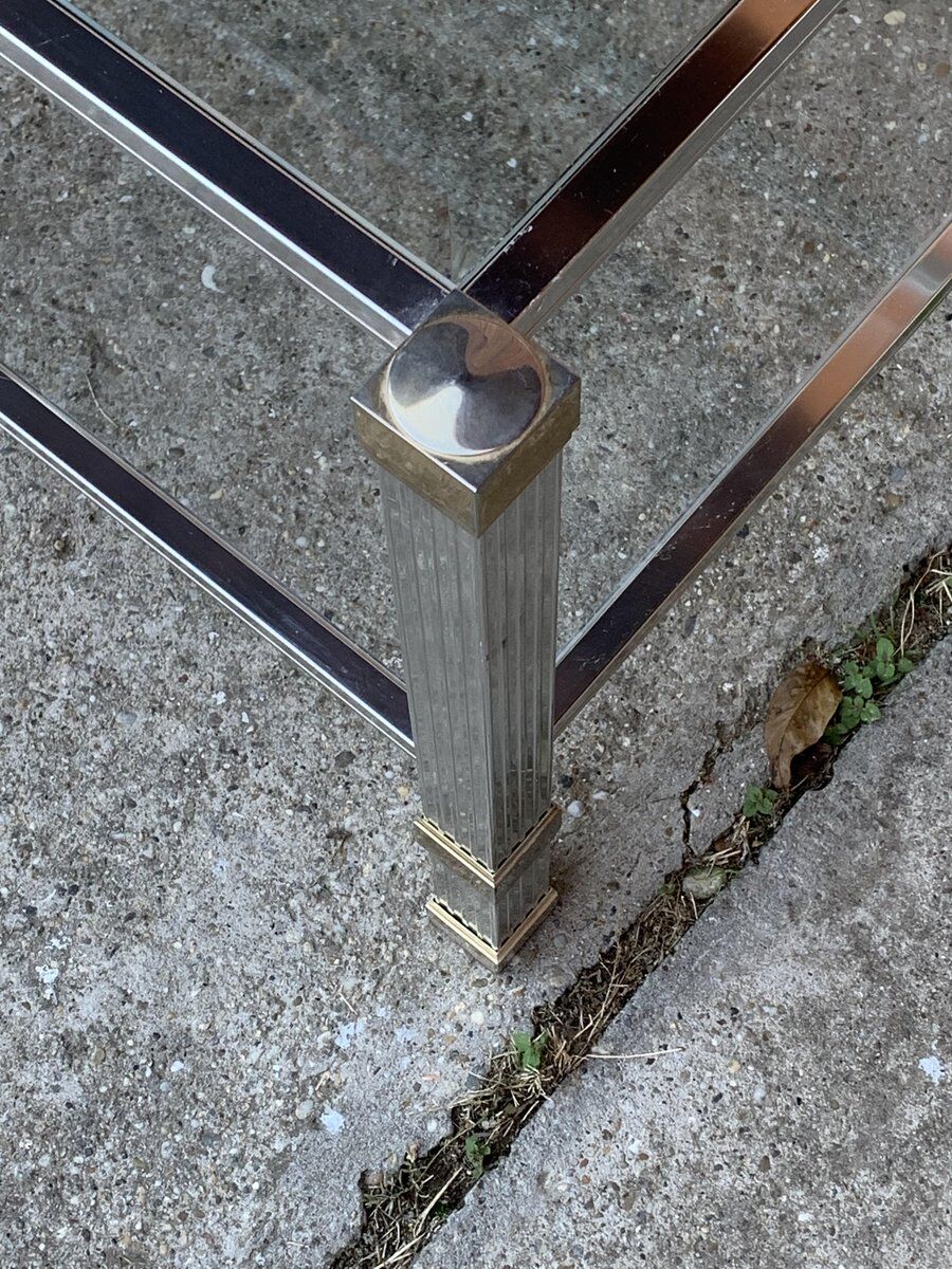 Vintage Brass and Chrome Coffee Table by Pierre Vandel, Paris, 1970s