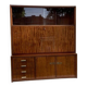 Armoire Mid-Century 1960s en bois marron avec vitrine, abattant et tiroirs