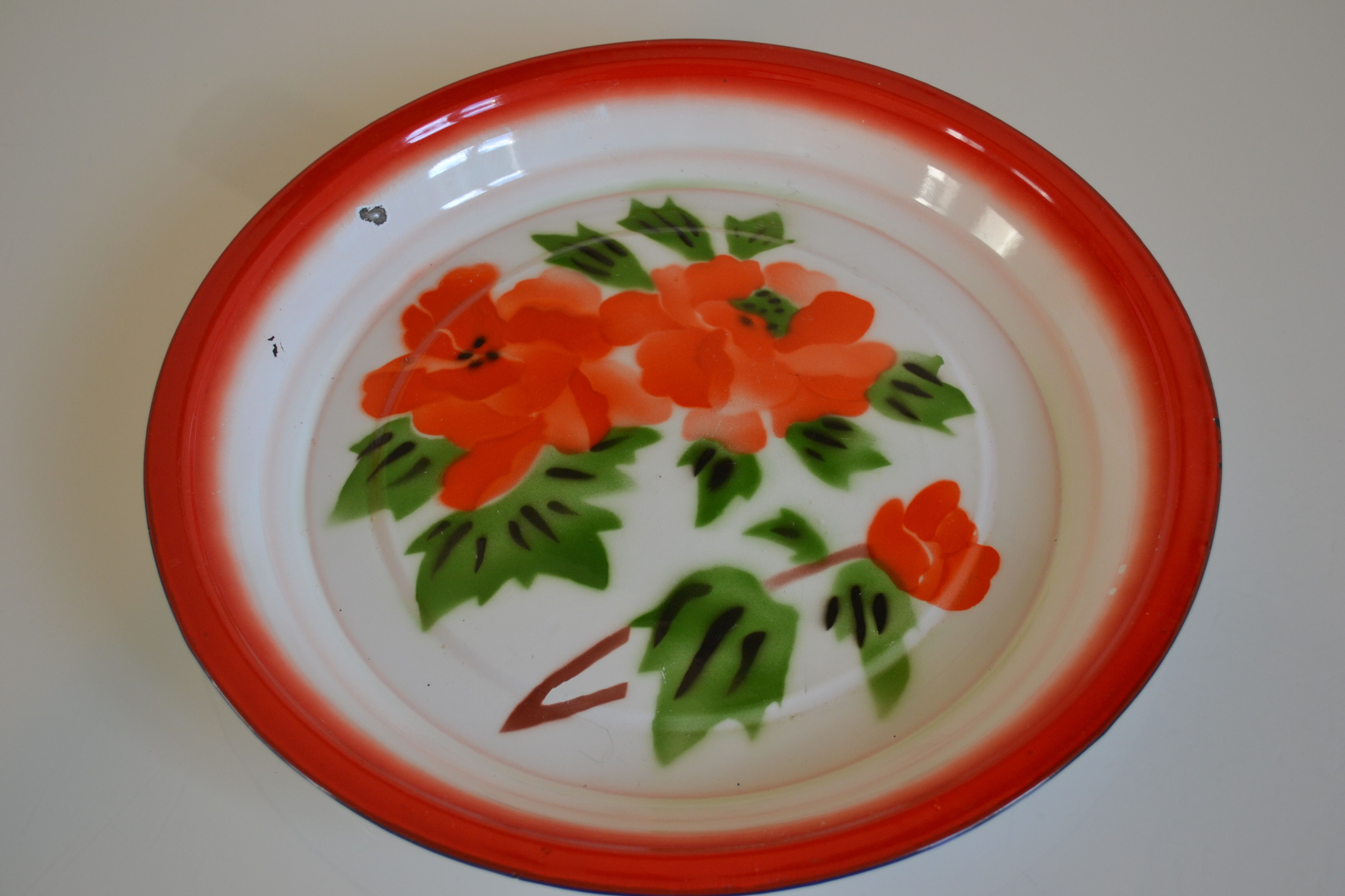 Vintage sheet metal enamelled floral tray