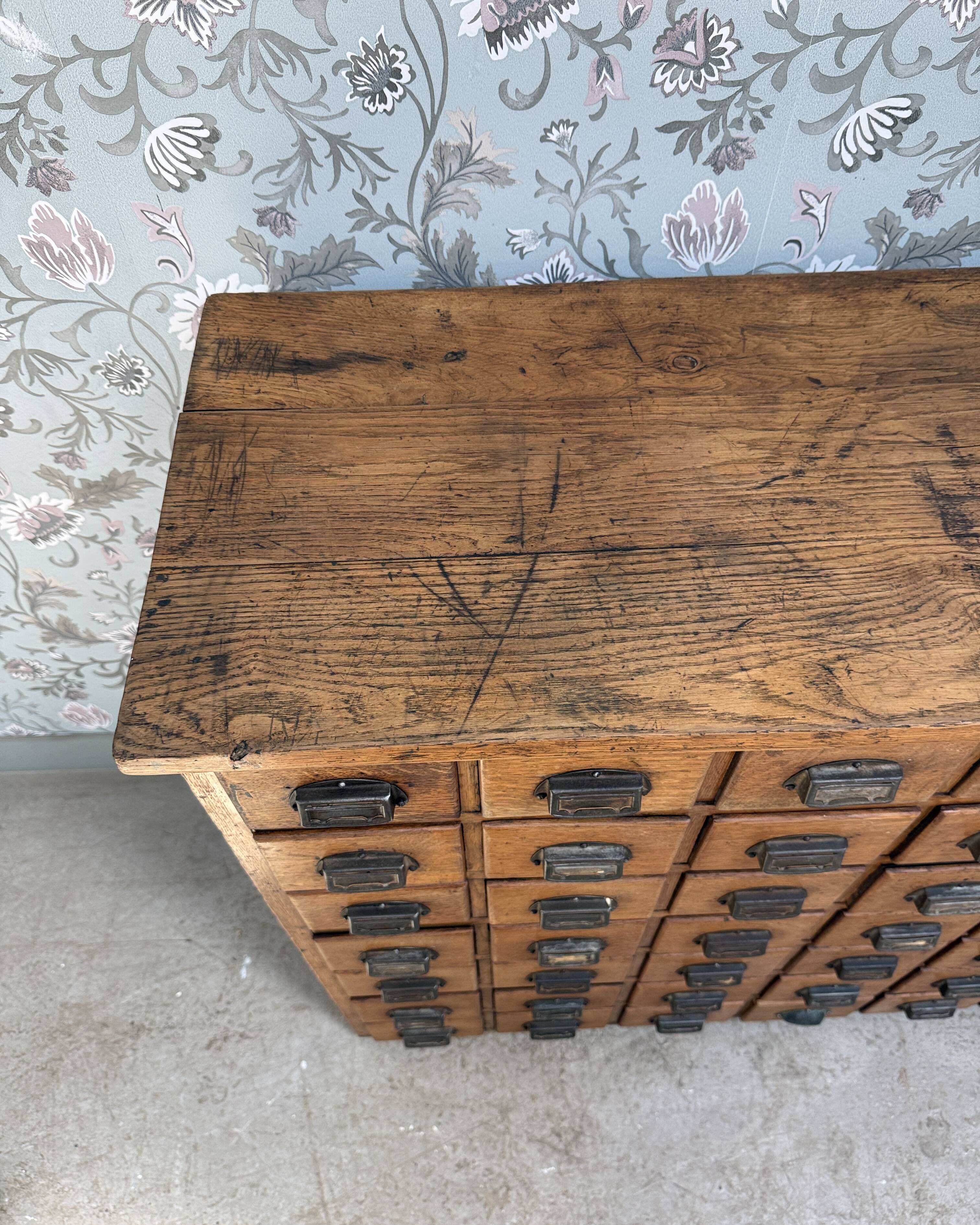 Renovated oak workshop drawer unit.