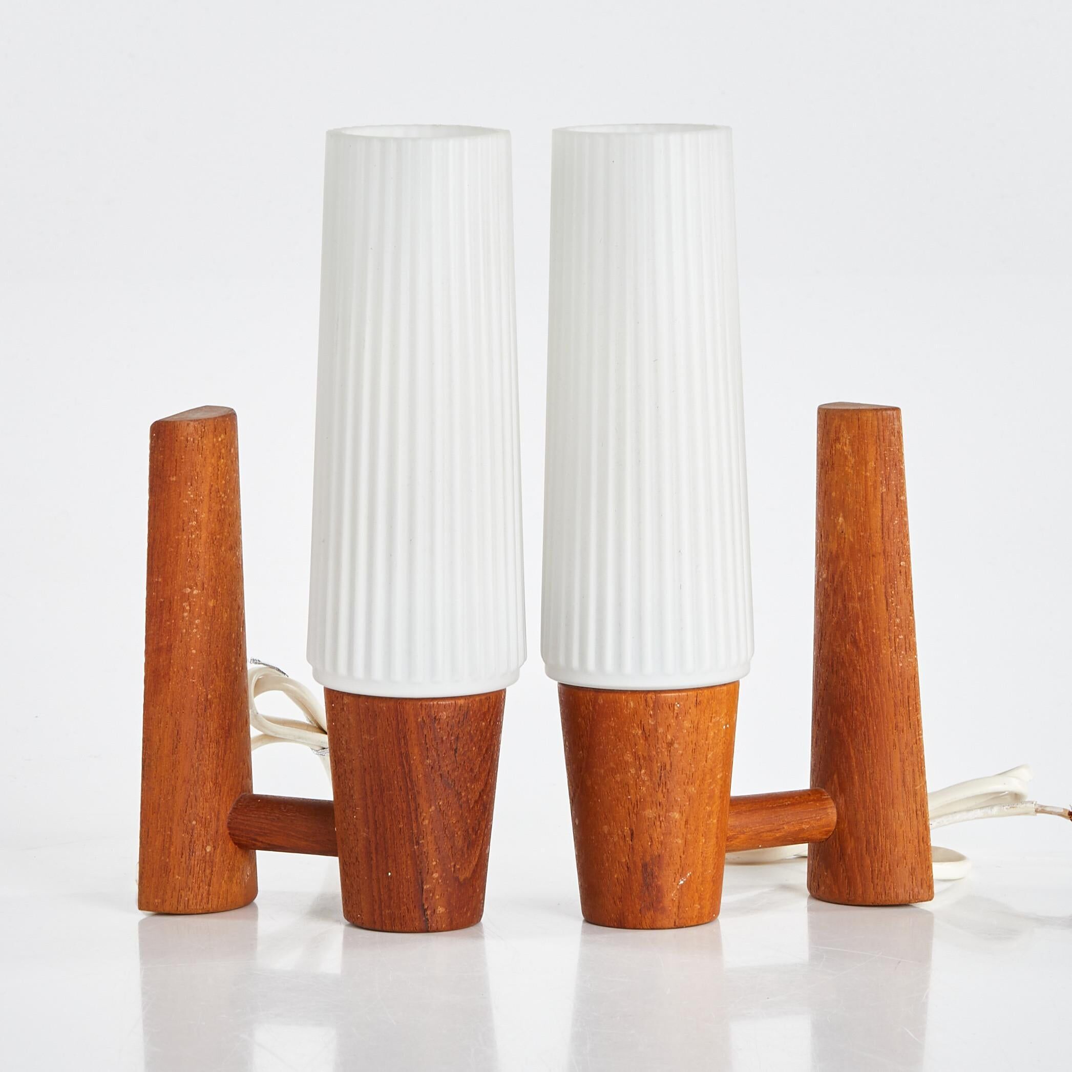 Anonymous Teak and Glass Wall Lights Pair from Sweden 1960