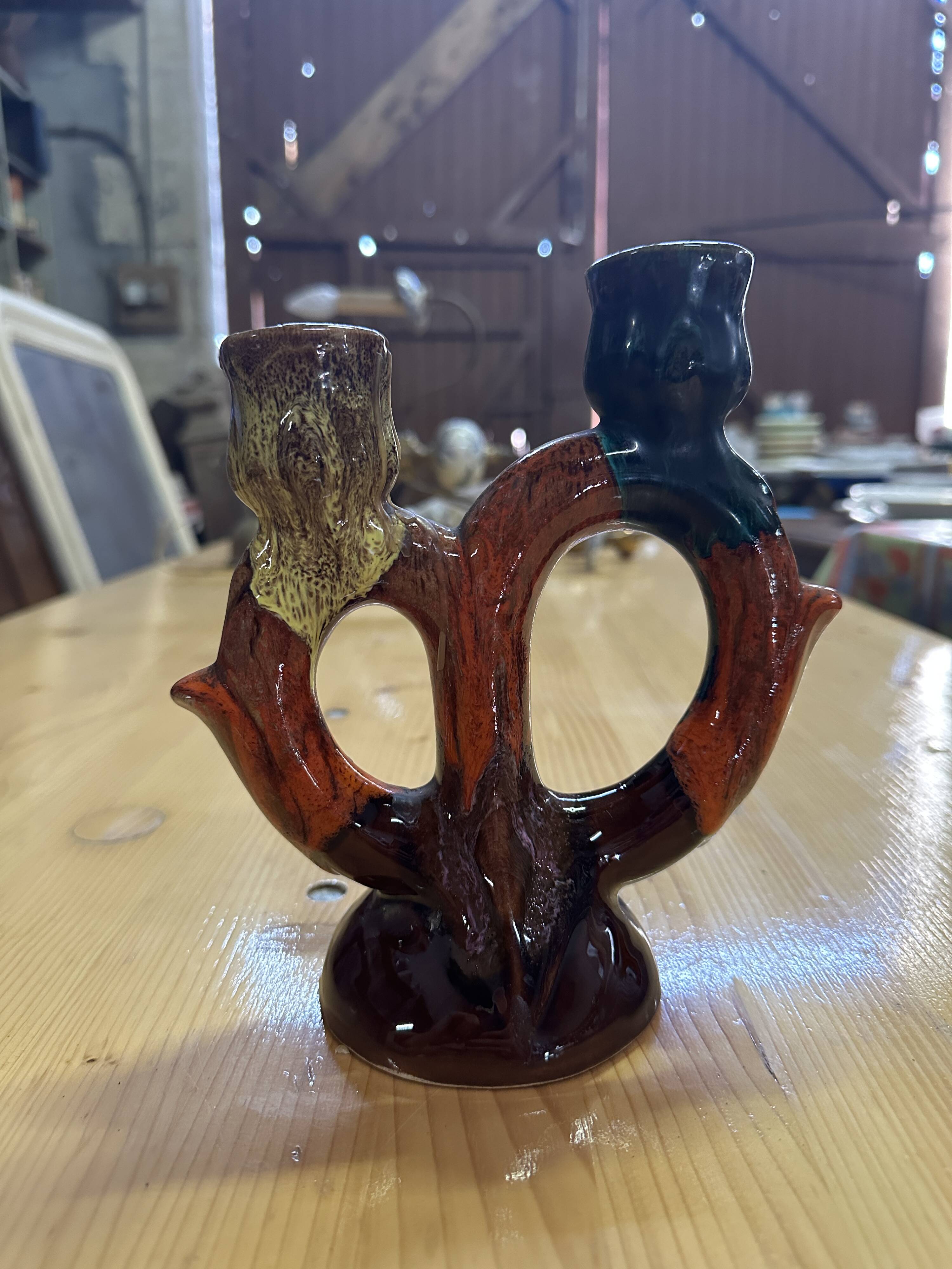 Vintage Vallauris ceramic two-branch candlestick chandelier