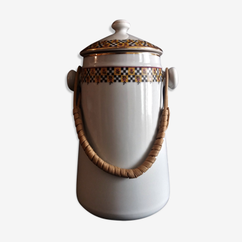 Vintage porcelain milk pot rattan handle