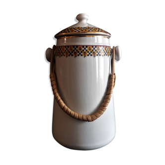 Vintage porcelain milk pot rattan handle