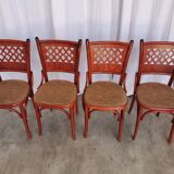 Vintage Italian Bistro Chairs - 1980s Reddish Wood, Brown Fabric - Set of 4