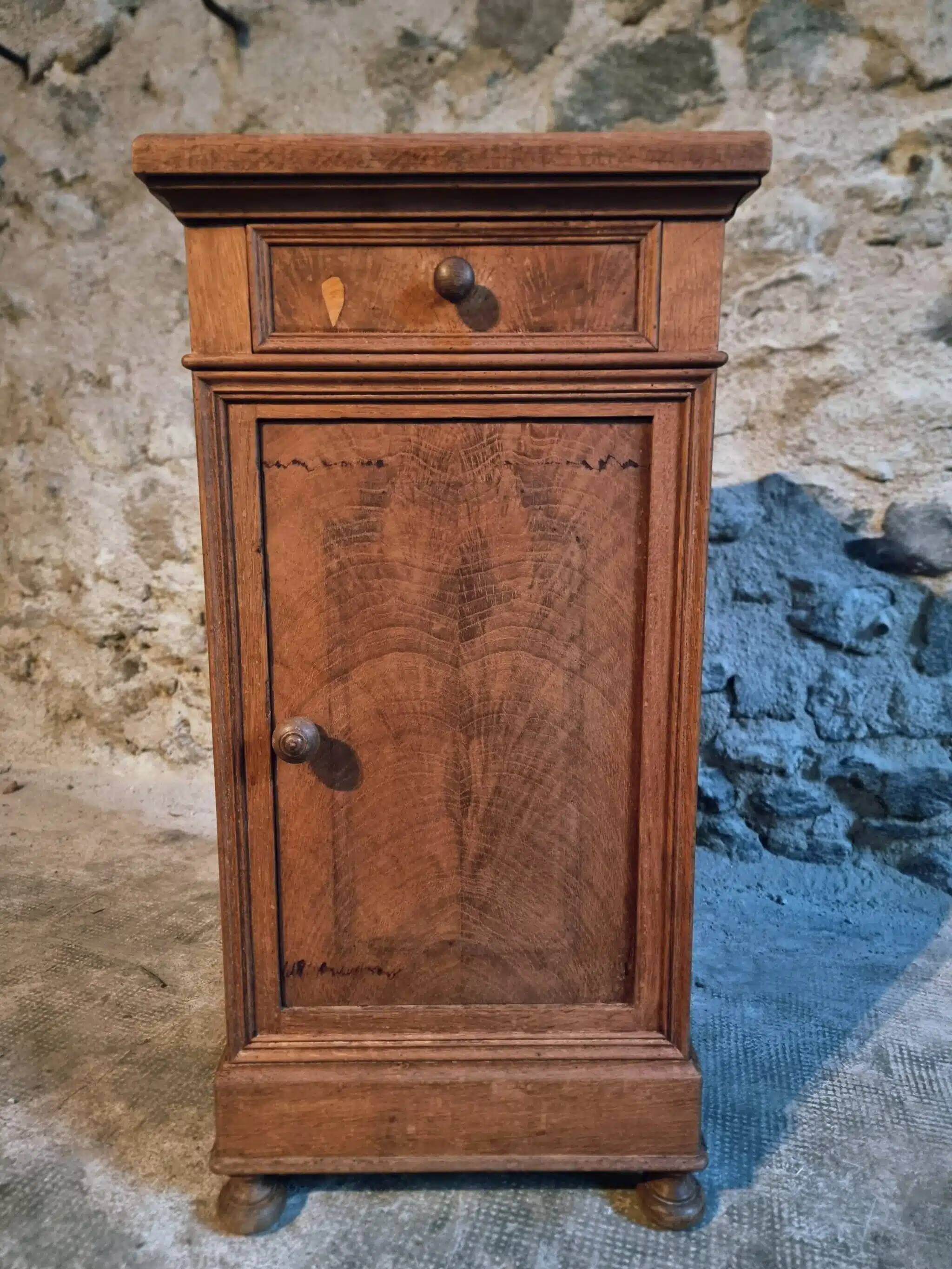 Antique French oak bedside table, early 20th century.