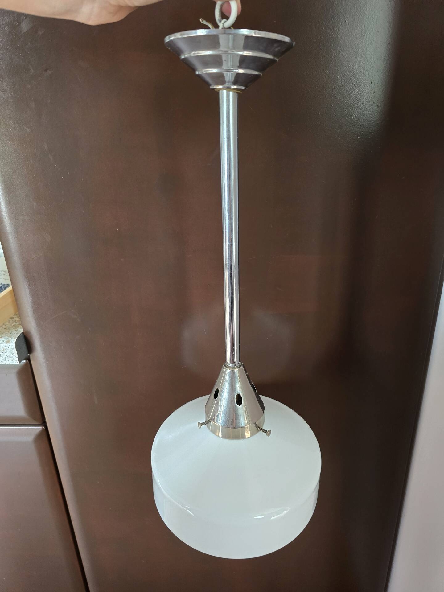 Metal tubular suspension rod and white opal.