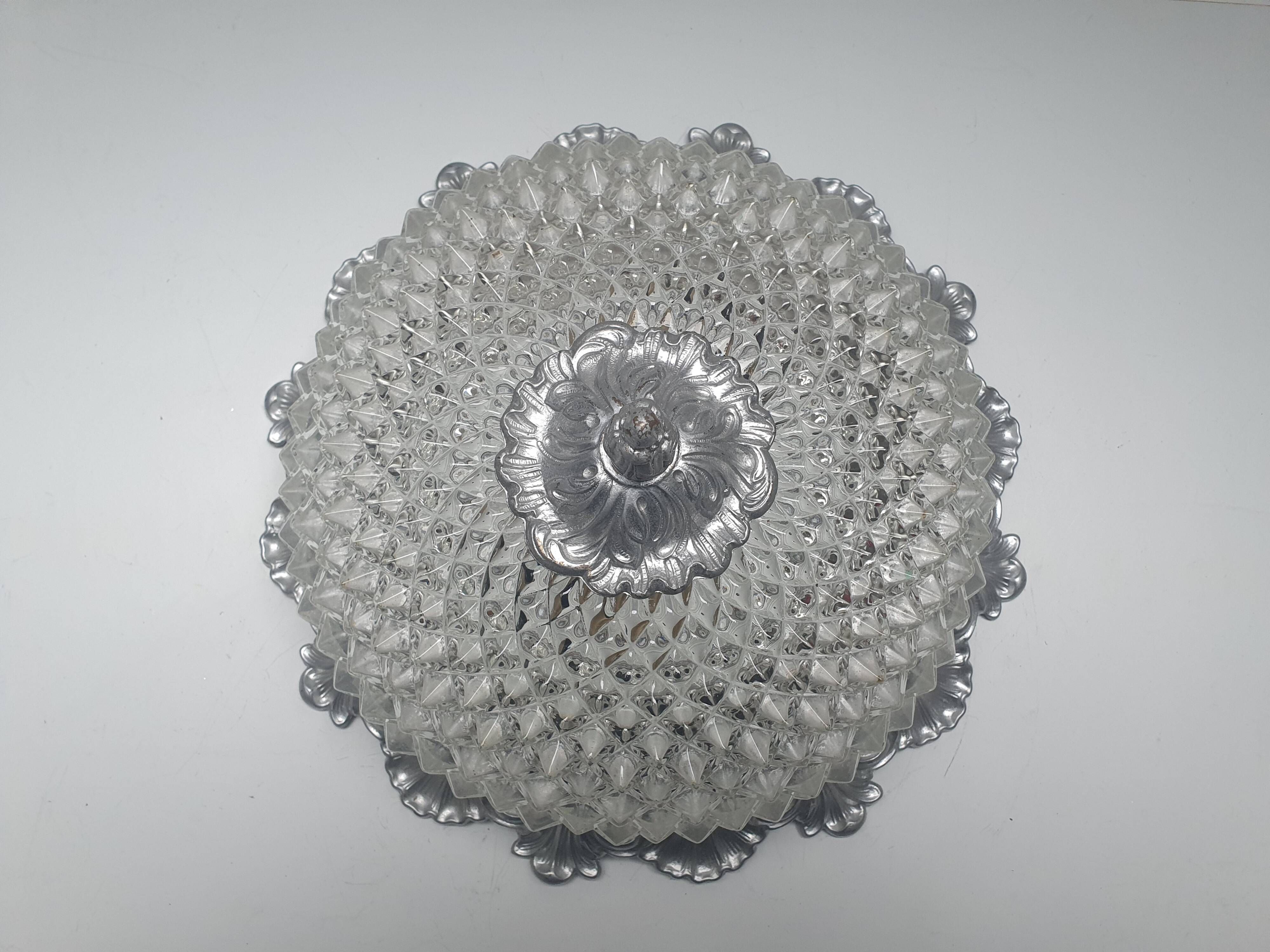 Vintage Ghidini brass and glass ceiling light | Italy, 1960s