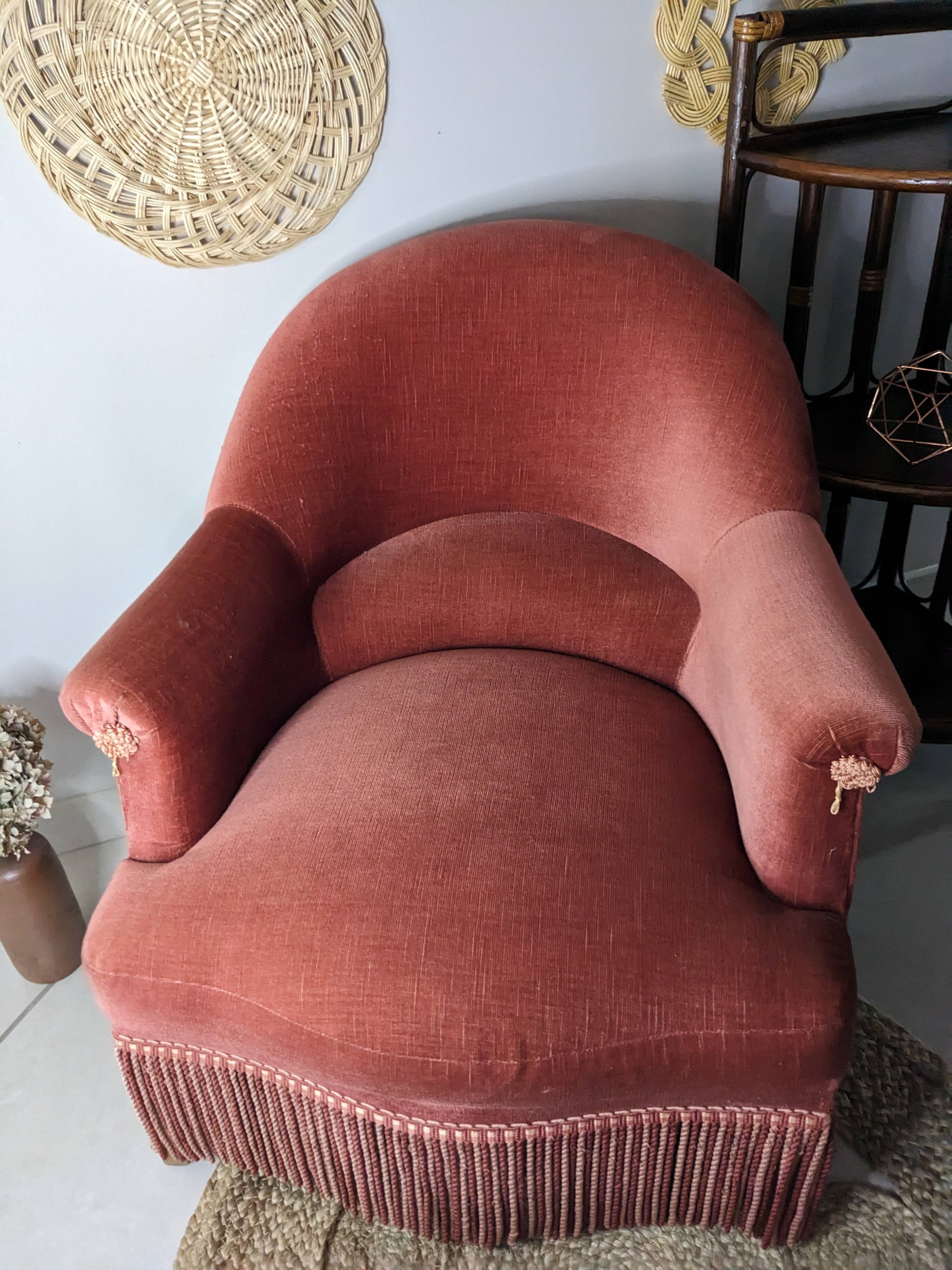 Fauteuil crapaud velours rose