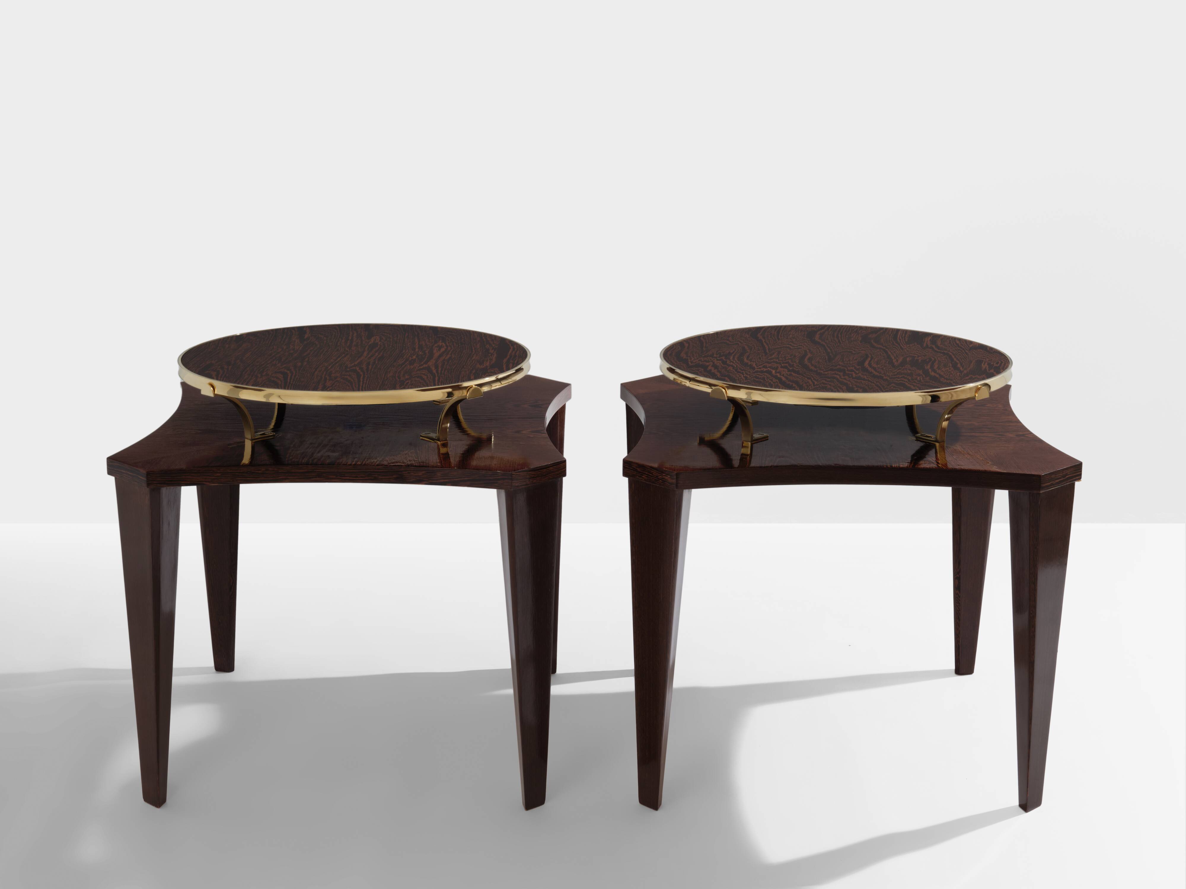 Alberto Pinto paire de tables d’appoint wengé et laiton 1990